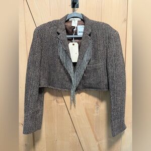 Tricia Fix x Free People Brown Fringe Cropped Jacket